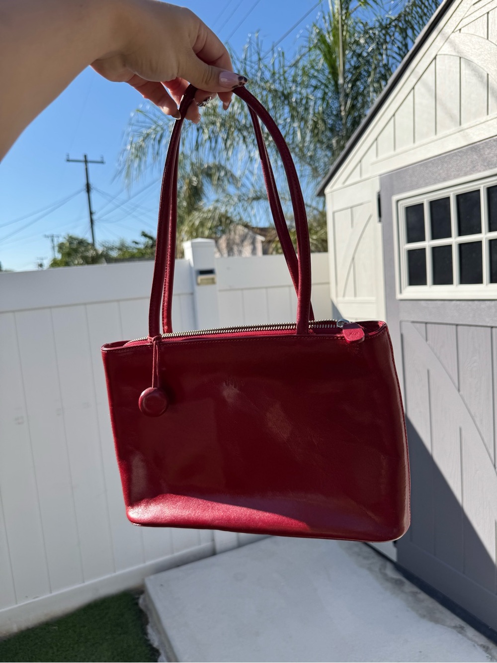 Classic Monsac Red Patent Leather Tote Bag